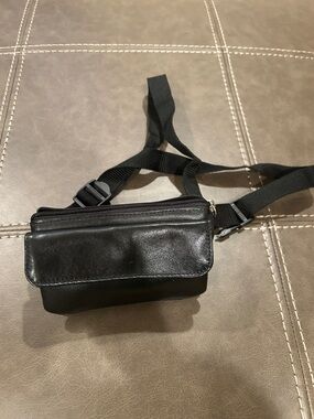 Black Faux Leather Crossbody Waist Bag - Unbranded
